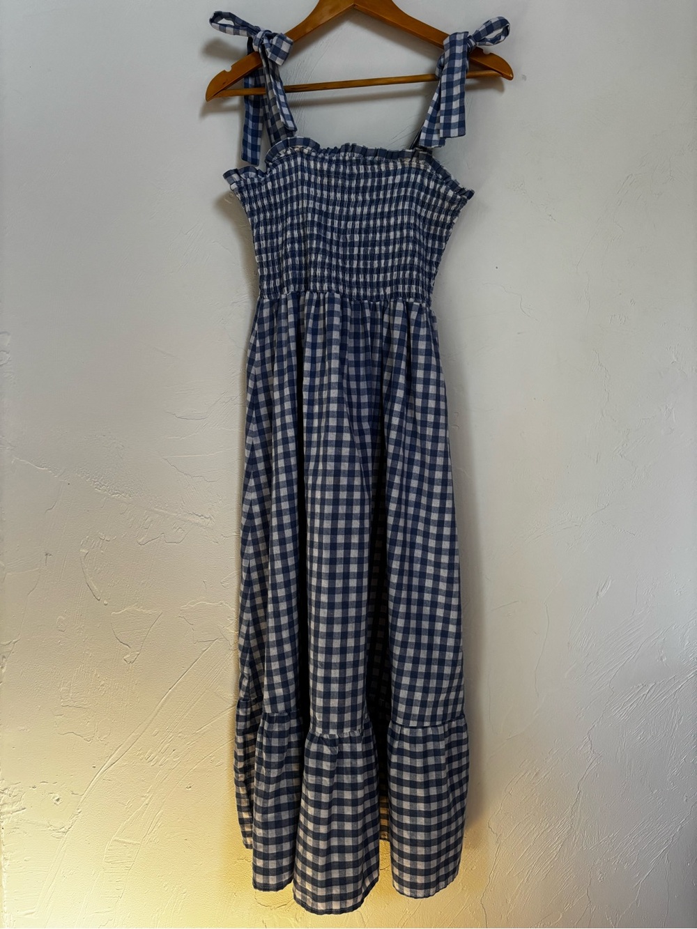 SherryRise Gingham Smocked Maxi Dress — Blue & White Gingham